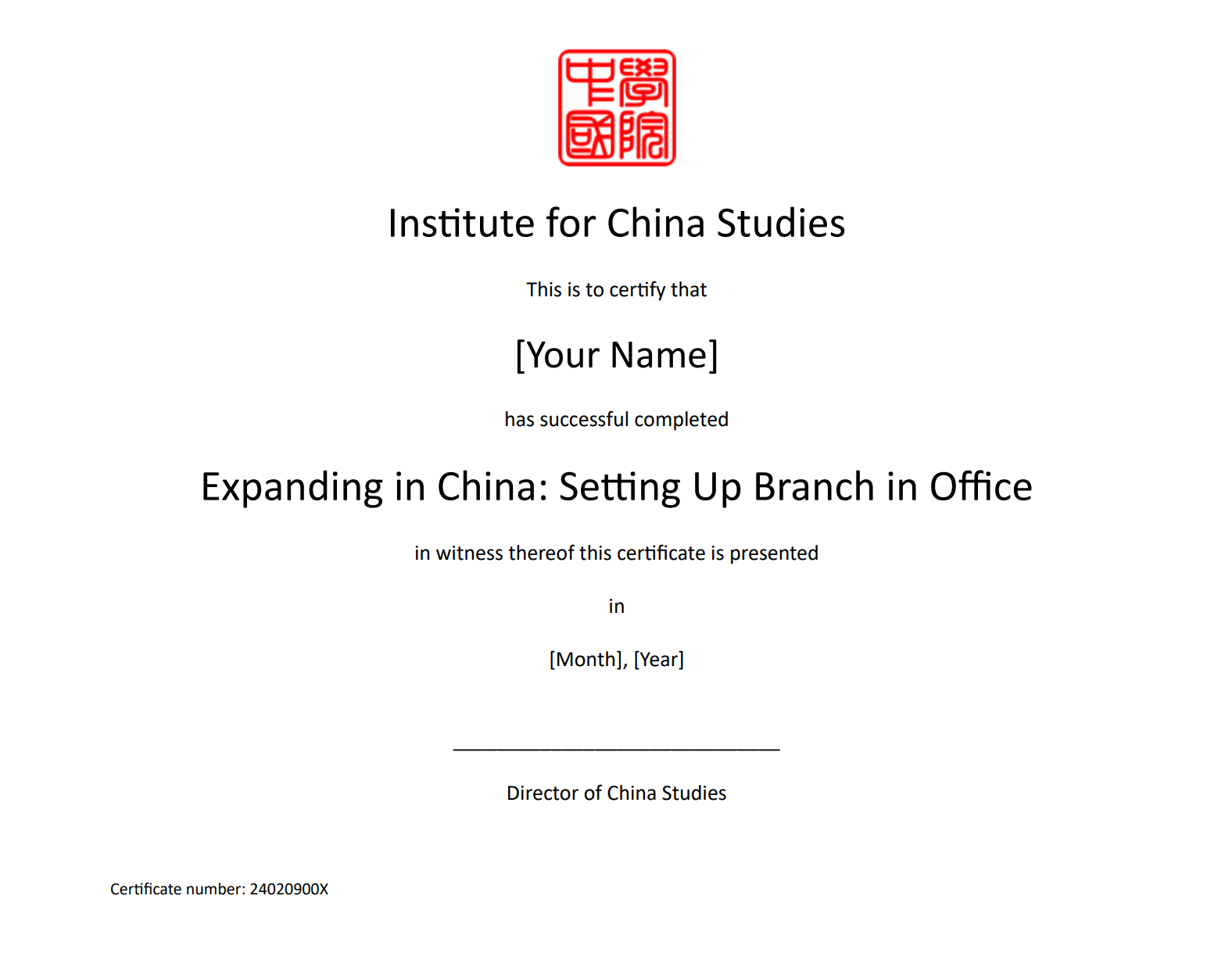Certficate Template_Expanding in China Setting Up A Branch Office