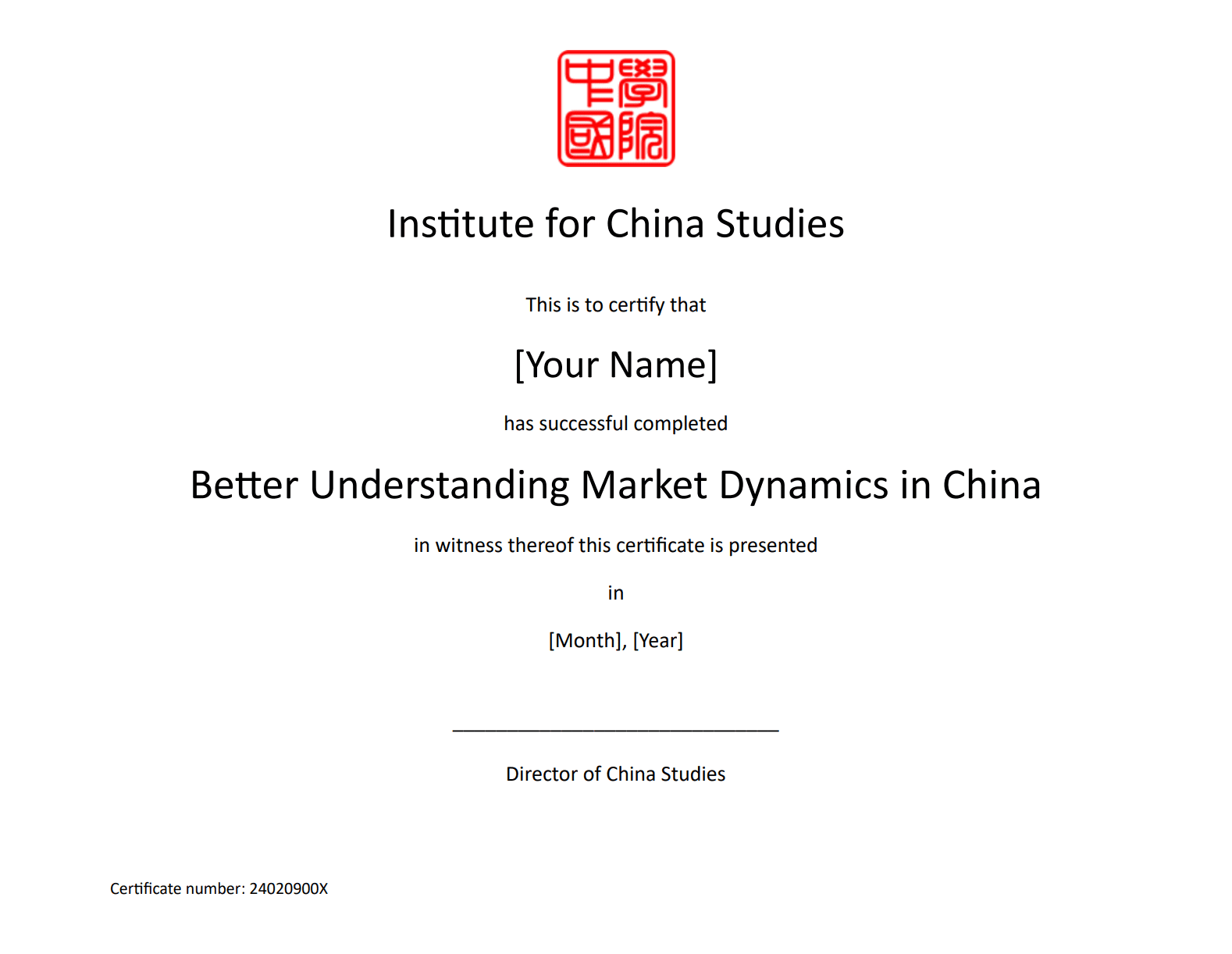 Certificate Template_Better Understanding Market Dynamics In China
