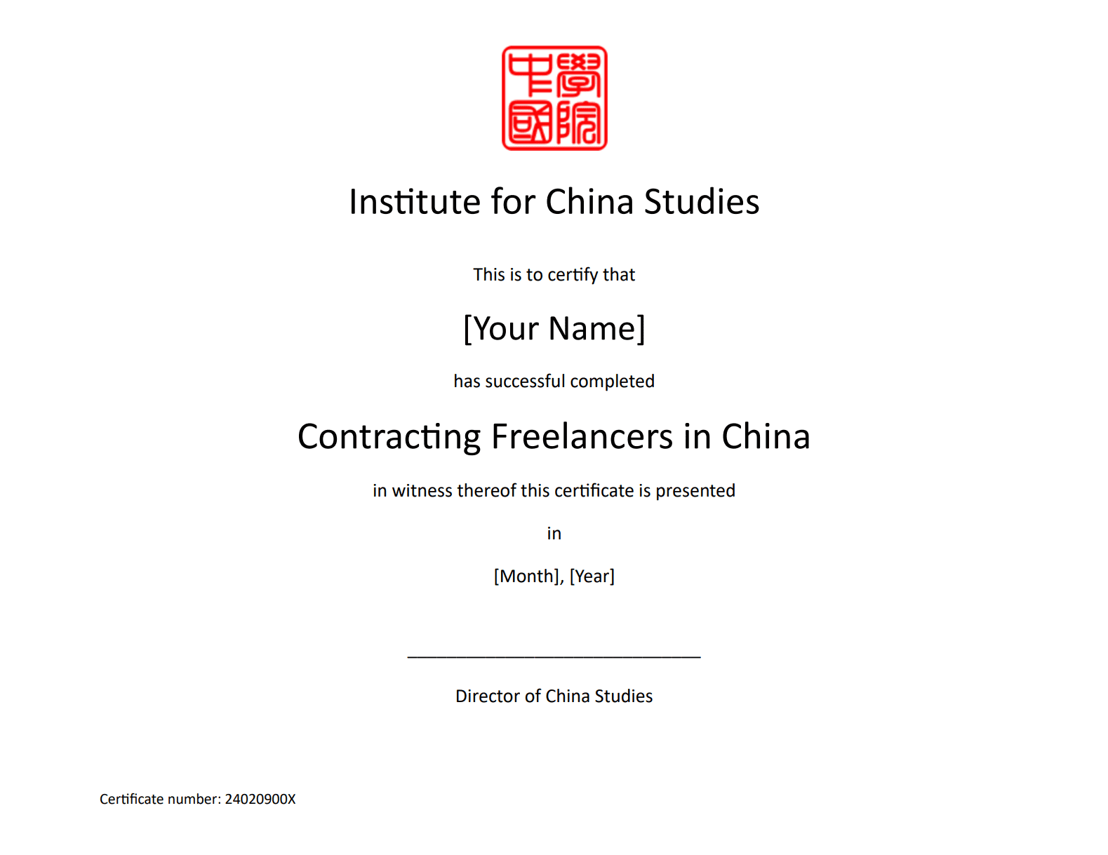 Certificate Template_Contracting Freelancers in China