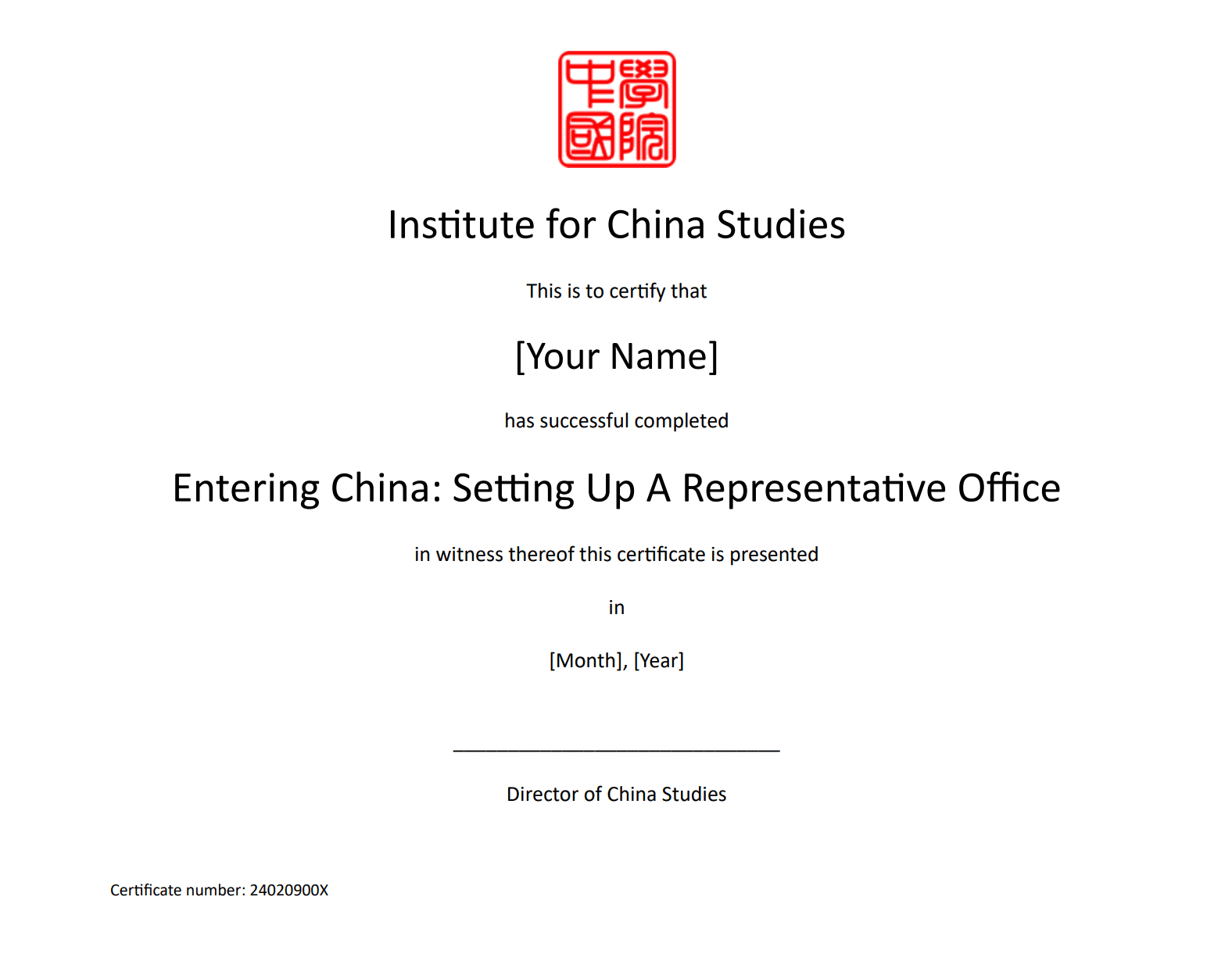 Certificate Template_Entering China Setting Up A Representative Office