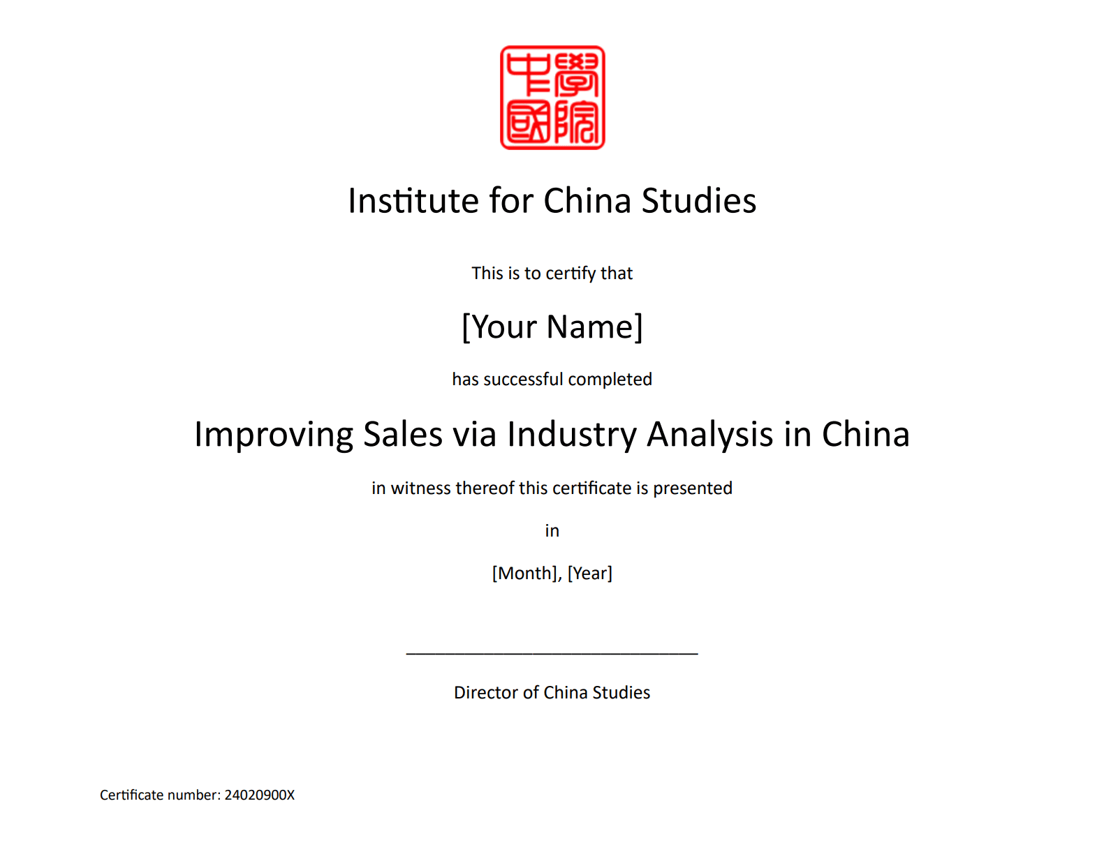 Certificate Template_Improving Sales Via Industry Analysis In China
