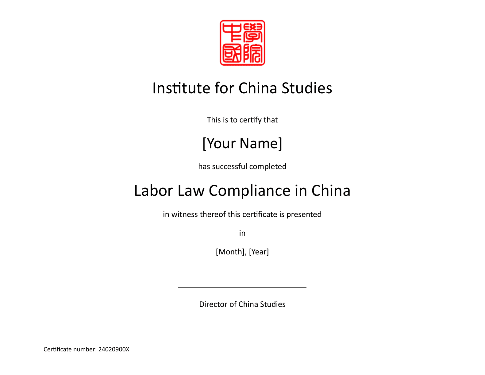 Certificate Template_Labor Law Compliance in China