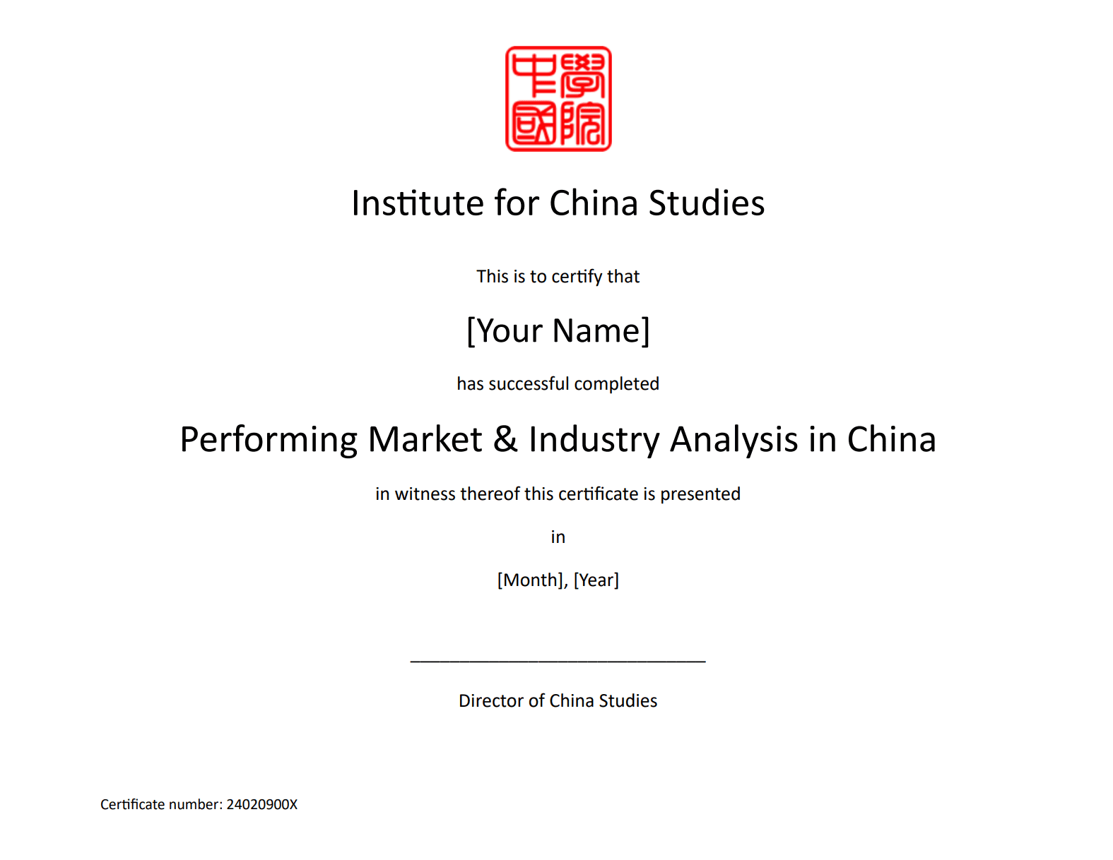 Certificate Template_Performing Market and Industry Analysis In China