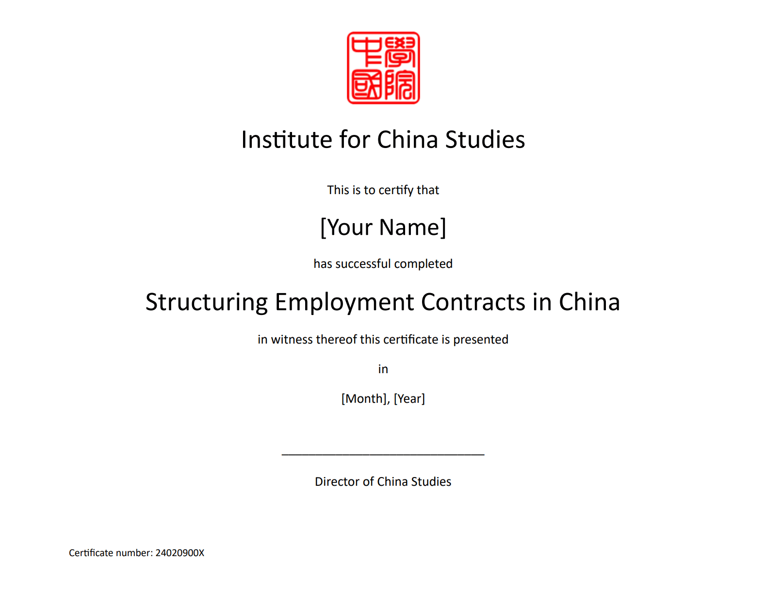 Certificate Template_Structuring Employment Contracts In China